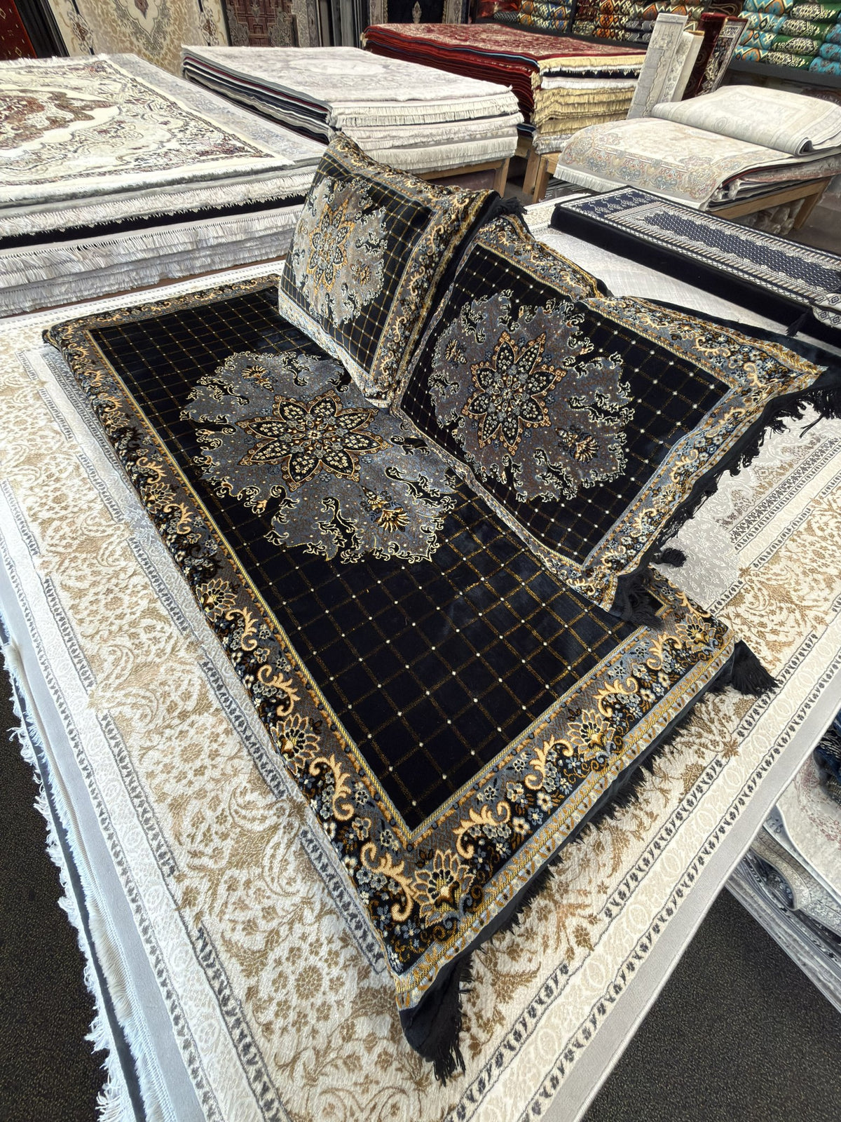 Black Afghan toshak cover with gold medallion detail