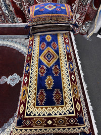 Blue and burgundy tribal Afghan toshak cover set — Stylish Rugs & Carpets, Sacramento
