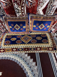 Afghan toshak cover set with blue tribal diamond cushion covers