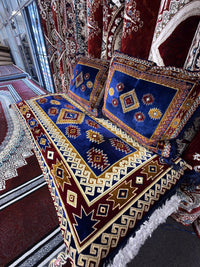 Royal blue and madder red Afghan toshak watani pattern detail