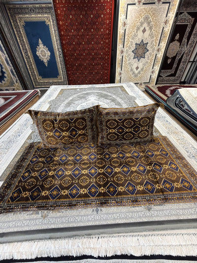 Brown and gold Turkmen Afghan toshak cover set — Stylish Rugs & Carpets, Sacramento