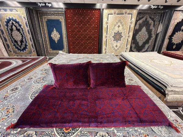 Burgundy & Blue Scroll Afghan Toshak Cover Set