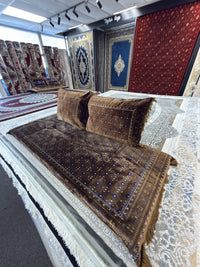 Chocolate brown Afghan toshak cover set, angled view