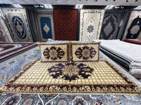 Cream and burgundy grid medallion Afghan toshak cover set with two cushions, front view