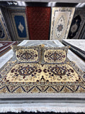 Cream and navy kilim-border Afghan toshak cover set with two matching cushions