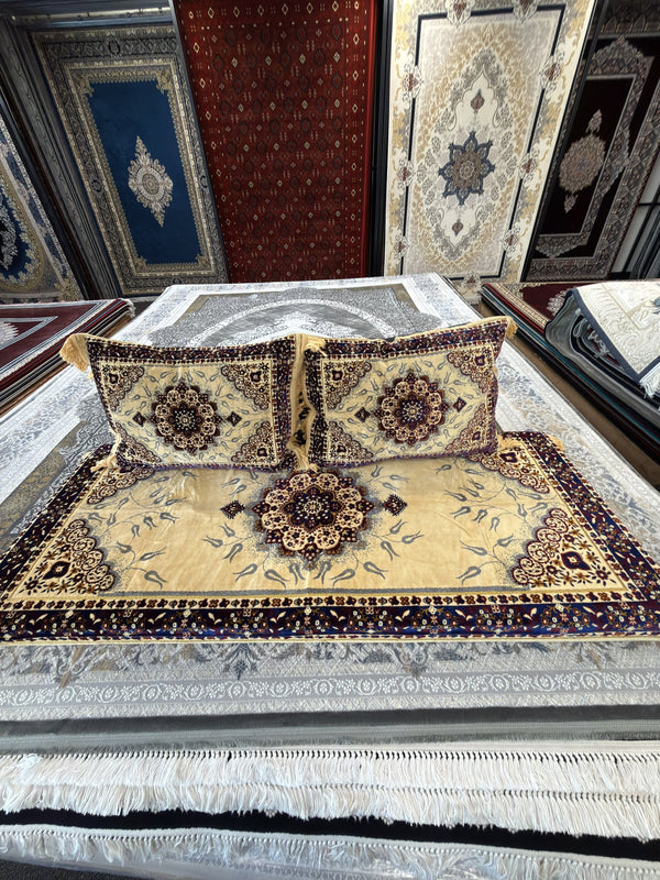 Cream & Navy Medallion Afghan Toshak Cover Set