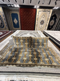 Grey and gold panel Afghan toshak cover set with two matching cushions