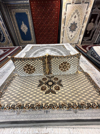 Ivory & Teal Lattice Afghan Toshak Cover Set - 1 Set Just Cover