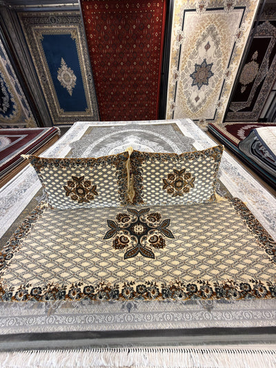 Ivory and teal lattice Afghan toshak cover set — Stylish Rugs & Carpets, Sacramento