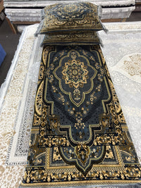 Dark teal and gold medallion Afghan toshak cover set — Stylish Rugs & Carpets, Sacramento