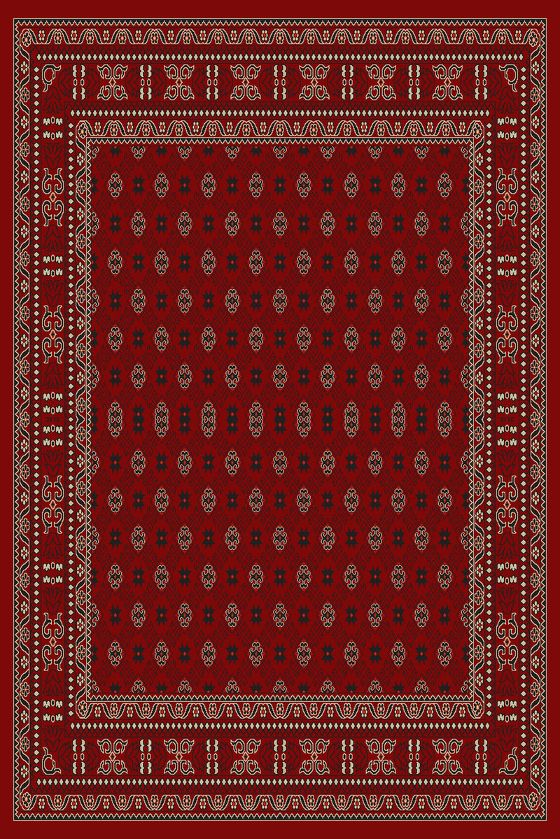 Red and ivory Turkmen all-over rug, design 00389A, wide ivory border — Stylish Rugs & Carpets, Sacramento