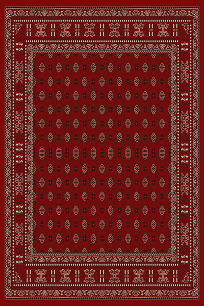 Red and ivory Turkmen all-over rug, design 00389A, wide ivory border — Stylish Rugs & Carpets, Sacramento