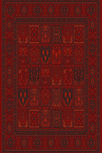 Red garden-panel Turkish rug, design 01736A, compartmented field — Stylish Rugs & Carpets, Sacramento