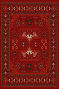 Red and terracotta tribal rug with stylised bird figures, design 02103D — Stylish Rugs & Carpets, Sacramento