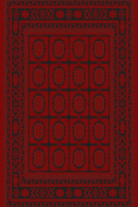 Red and black oval panel Turkish rug, design 05364A — Stylish Rugs & Carpets, Sacramento