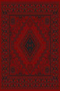 Red and black stepped diamond medallion Turkish rug, design 05365A — Stylish Rugs & Carpets, Sacramento