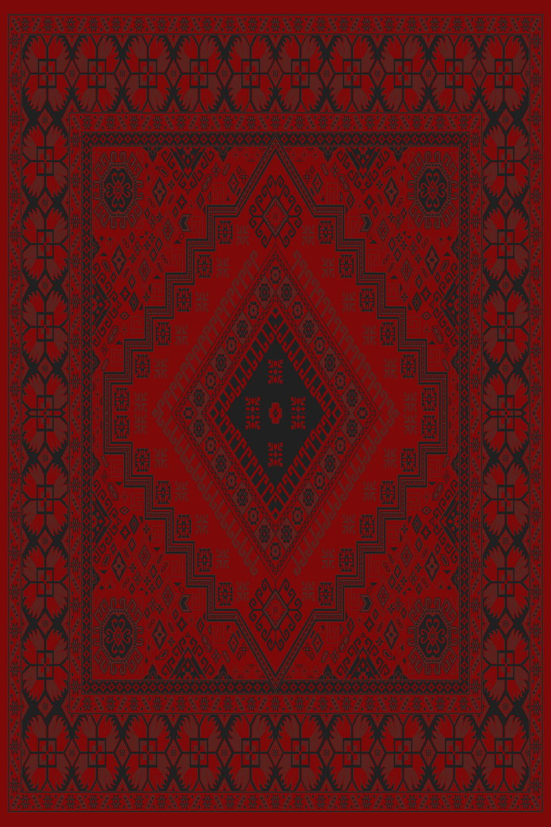 Red and black stepped diamond medallion Turkish rug, design 05365A — Stylish Rugs & Carpets, Sacramento