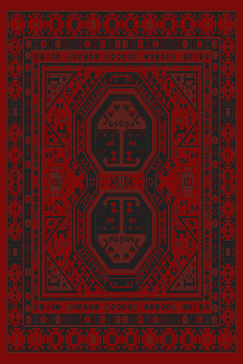 Red and black twin octagon medallion Turkish rug, design 05367A — Stylish Rugs & Carpets, Sacramento