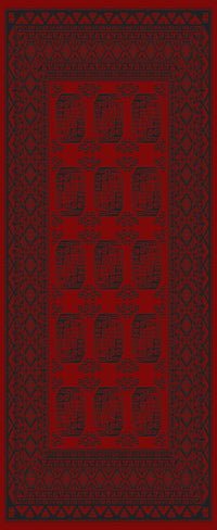 Turkmen Bokhara runner, design 05363A, red and black elephant-foot medallions with matching red fringe — Stylish Rugs & Carpets, Sacramento